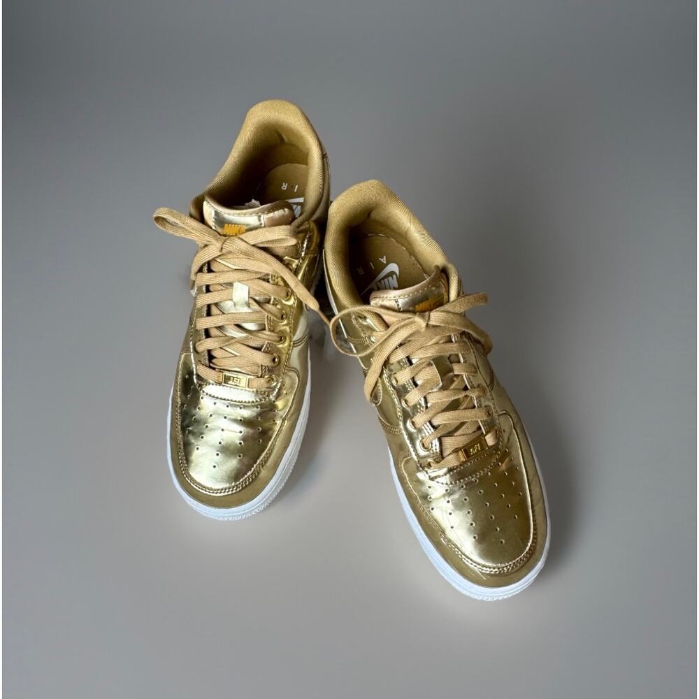 Nike Air Force 1 Low Metallic Gold Sneakers | Gold Chrome Shoes - Picture 5 of 8
